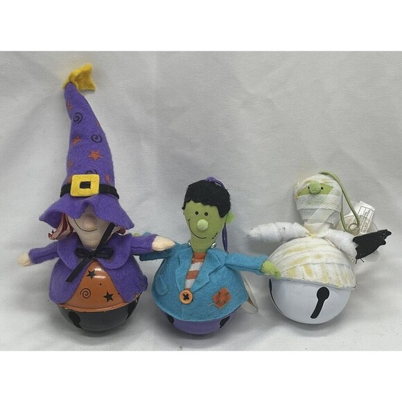 Avon Halloween Jingle Bell Ornaments Spooky Fun Pals Metal Dracula Mummy Witch - Picture 1 of 16